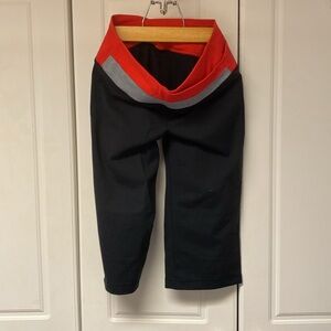Stylish Black Capris with Red and Gray Waistband